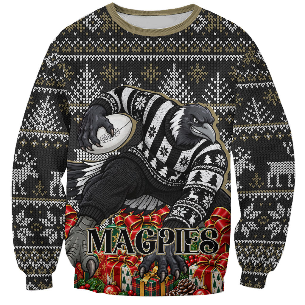 Personalized Magpies Football Christmas Sweatshirt Australian Football Mascot - Ugly Xmas Pattern Festive