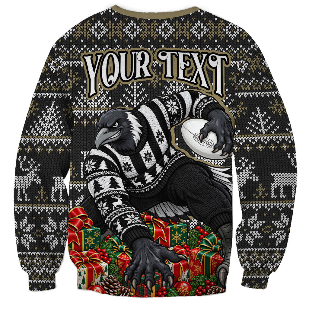 Personalized Magpies Football Christmas Sweatshirt Australian Football Mascot - Ugly Xmas Pattern Festive