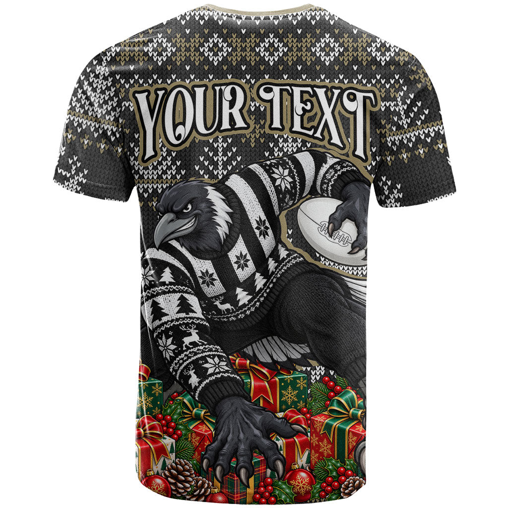 Personalized Magpies Football Christmas T Shirt Australian Football Mascot - Ugly Xmas Pattern Festive