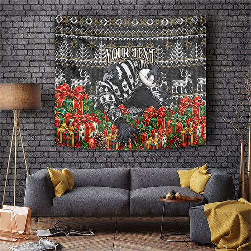 Personalized Magpies Football Christmas Tapestry Australian Football Mascot - Ugly Xmas Pattern Festive