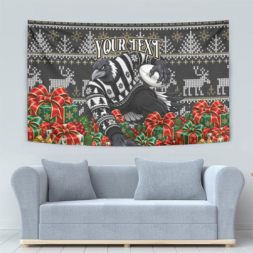 Personalized Magpies Football Christmas Tapestry Australian Football Mascot - Ugly Xmas Pattern Festive