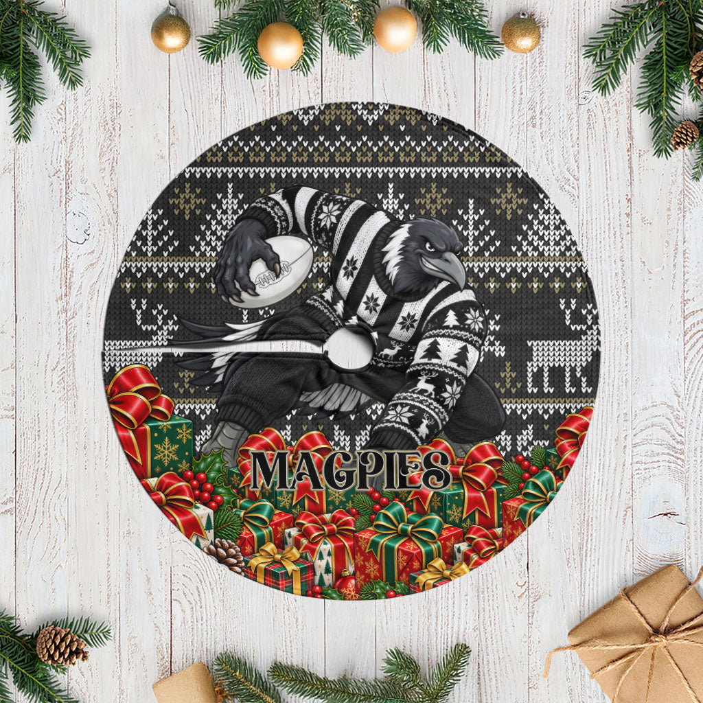 Magpies Football Christmas Tree Skirt Australian Football Mascot - Ugly Xmas Pattern Festive