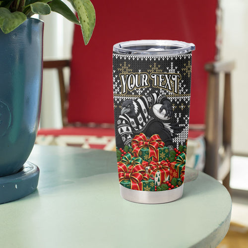 Personalized Magpies Football Christmas Tumbler Cup Australian Football Mascot - Ugly Xmas Pattern Festive