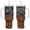 Personalized Magpies Football Christmas Tumbler With Handle Australian Football Mascot - Ugly Xmas Pattern Festive