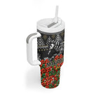 Personalized Magpies Football Christmas Tumbler With Handle Australian Football Mascot - Ugly Xmas Pattern Festive