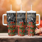 Personalized Magpies Football Christmas Tumbler With Handle Australian Football Mascot - Ugly Xmas Pattern Festive