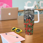 Personalized Magpies Football Christmas Tumbler With Handle Australian Football Mascot - Ugly Xmas Pattern Festive