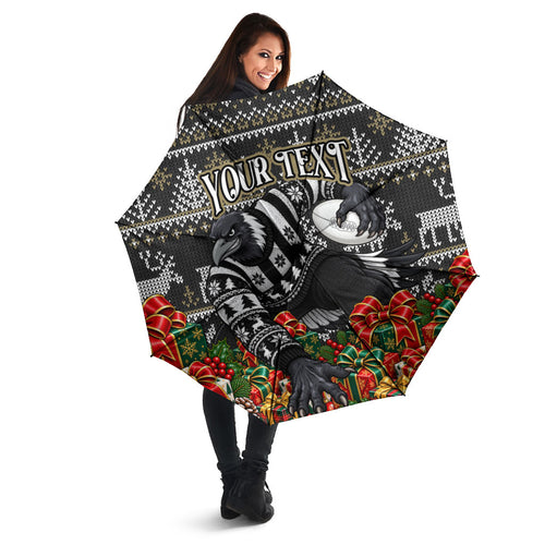 Personalized Magpies Football Christmas Umbrella Australian Football Mascot - Ugly Xmas Pattern Festive