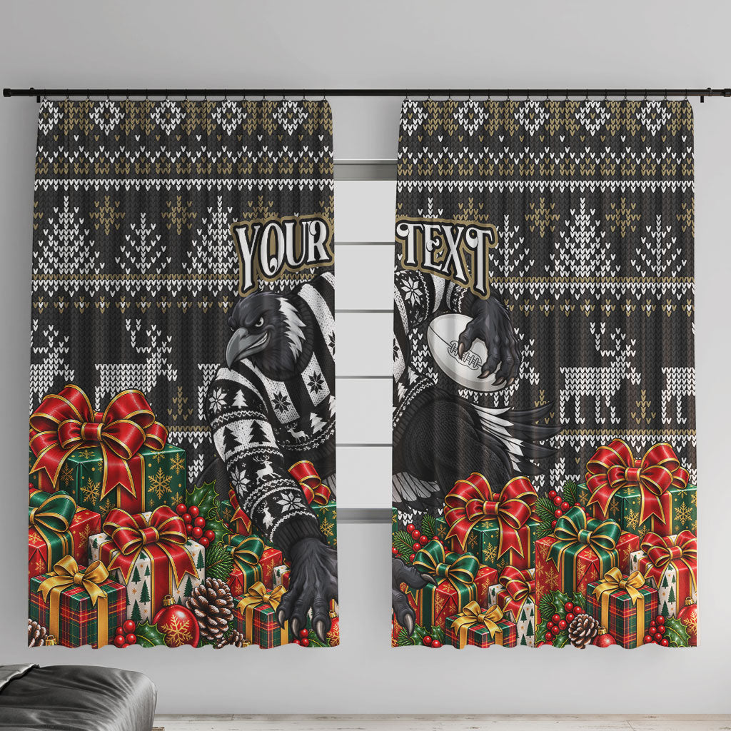 Personalized Magpies Football Christmas Window Curtain Australian Football Mascot - Ugly Xmas Pattern Festive