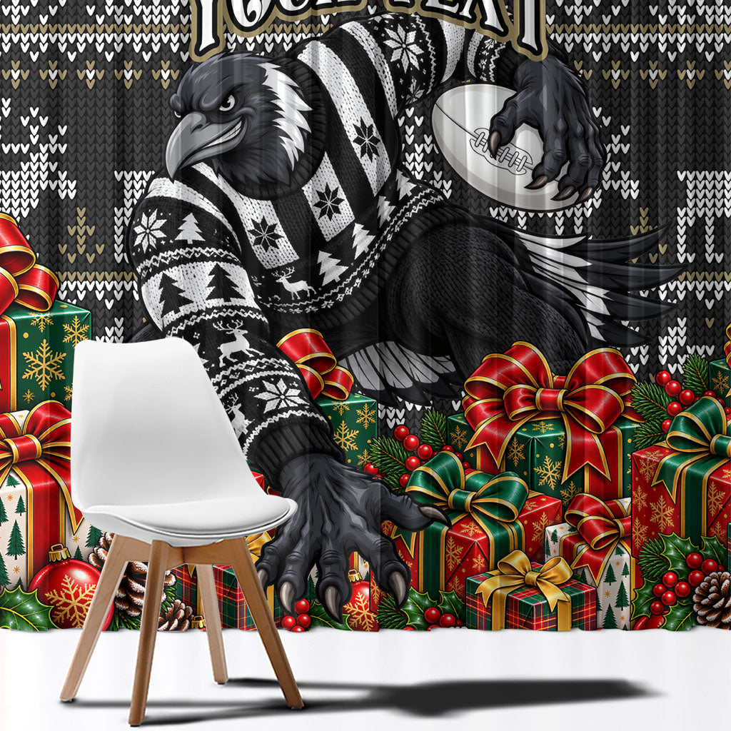 Personalized Magpies Football Christmas Window Curtain Australian Football Mascot - Ugly Xmas Pattern Festive
