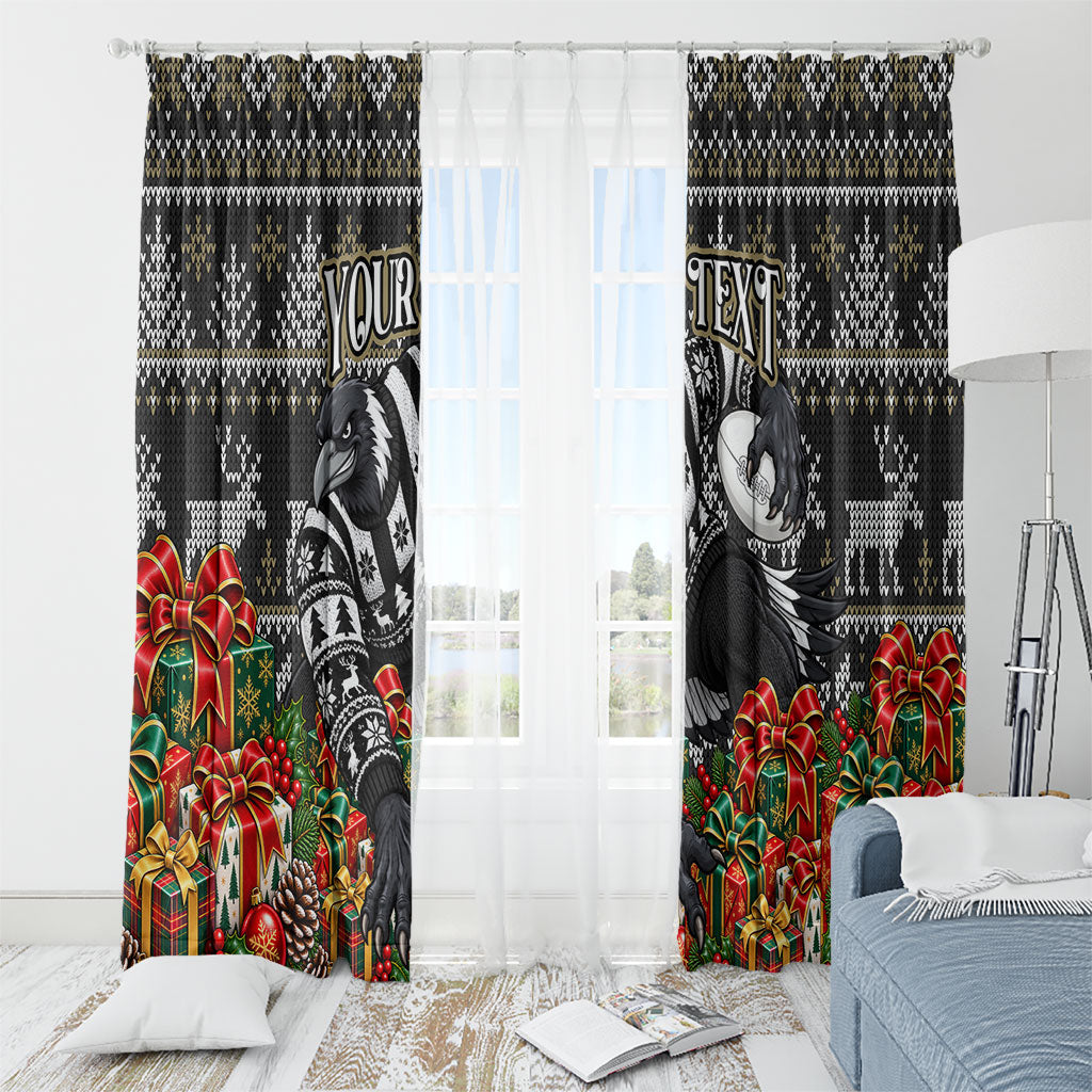 Personalized Magpies Football Christmas Window Curtain Australian Football Mascot - Ugly Xmas Pattern Festive