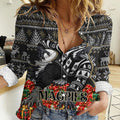 Personalized Magpies Football Christmas Women Casual Shirt Australian Football Mascot - Ugly Xmas Pattern Festive