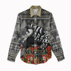 Personalized Magpies Football Christmas Women Casual Shirt Australian Football Mascot - Ugly Xmas Pattern Festive