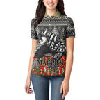 Personalized Magpies Football Christmas Women Polo Shirt Australian Football Mascot - Ugly Xmas Pattern Festive