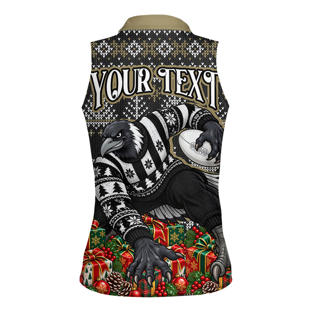 Personalized Magpies Football Christmas Women Sleeveless Polo Shirt Australian Football Mascot - Ugly Xmas Pattern Festive