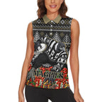 Personalized Magpies Football Christmas Women Sleeveless Polo Shirt Australian Football Mascot - Ugly Xmas Pattern Festive