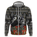 Personalized Magpies Football Christmas Zip Hoodie Australian Football Mascot - Ugly Xmas Pattern Festive