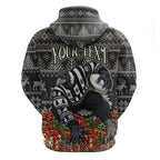 Personalized Magpies Football Christmas Zip Hoodie Australian Football Mascot - Ugly Xmas Pattern Festive