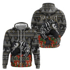 Personalized Magpies Football Christmas Zip Hoodie Australian Football Mascot - Ugly Xmas Pattern Festive