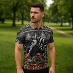Personalized Magpies Football Christmas Zipper Polo Shirt Australian Football Mascot - Ugly Xmas Pattern Festive