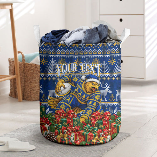 Personalized West Coast Eagles Football Christmas Laundry Basket Australian Football Mascot - Ugly Christmas Pattern Festive