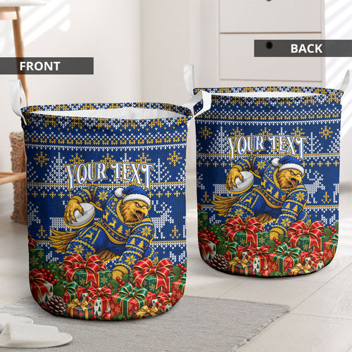 Personalized West Coast Eagles Football Christmas Laundry Basket Australian Football Mascot - Ugly Christmas Pattern Festive