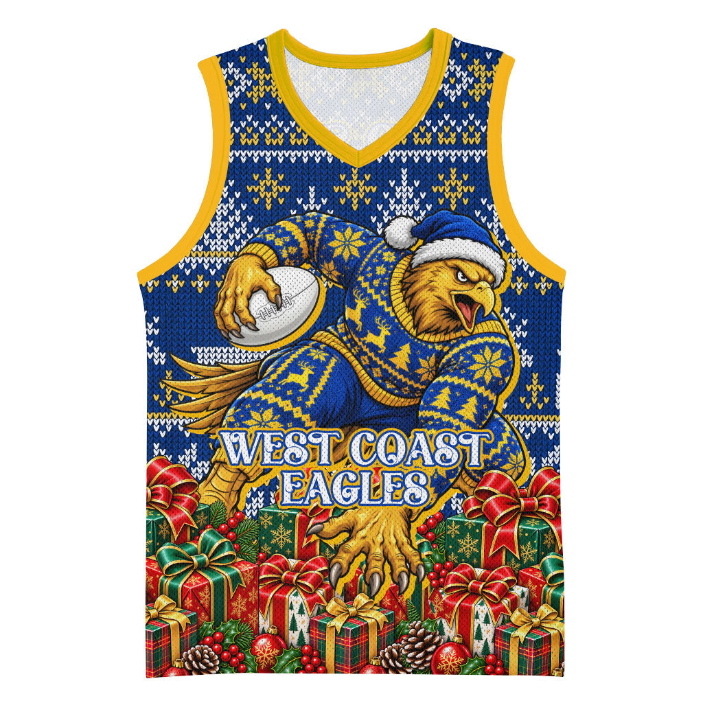 Personalized West Coast Eagles Football Christmas Basketball Jersey Australian Football Mascot - Ugly Christmas Pattern Festive