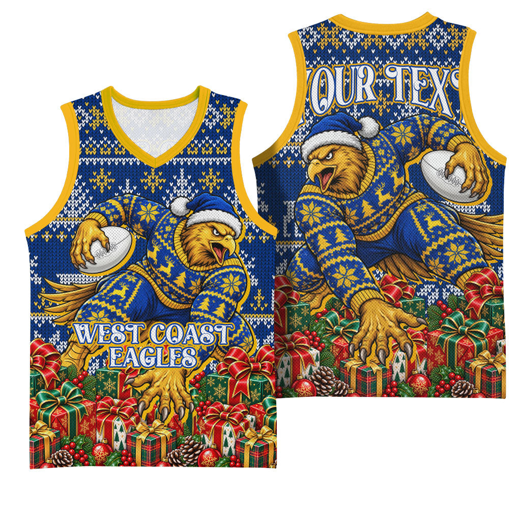 Personalized West Coast Eagles Football Christmas Basketball Jersey Australian Football Mascot - Ugly Christmas Pattern Festive