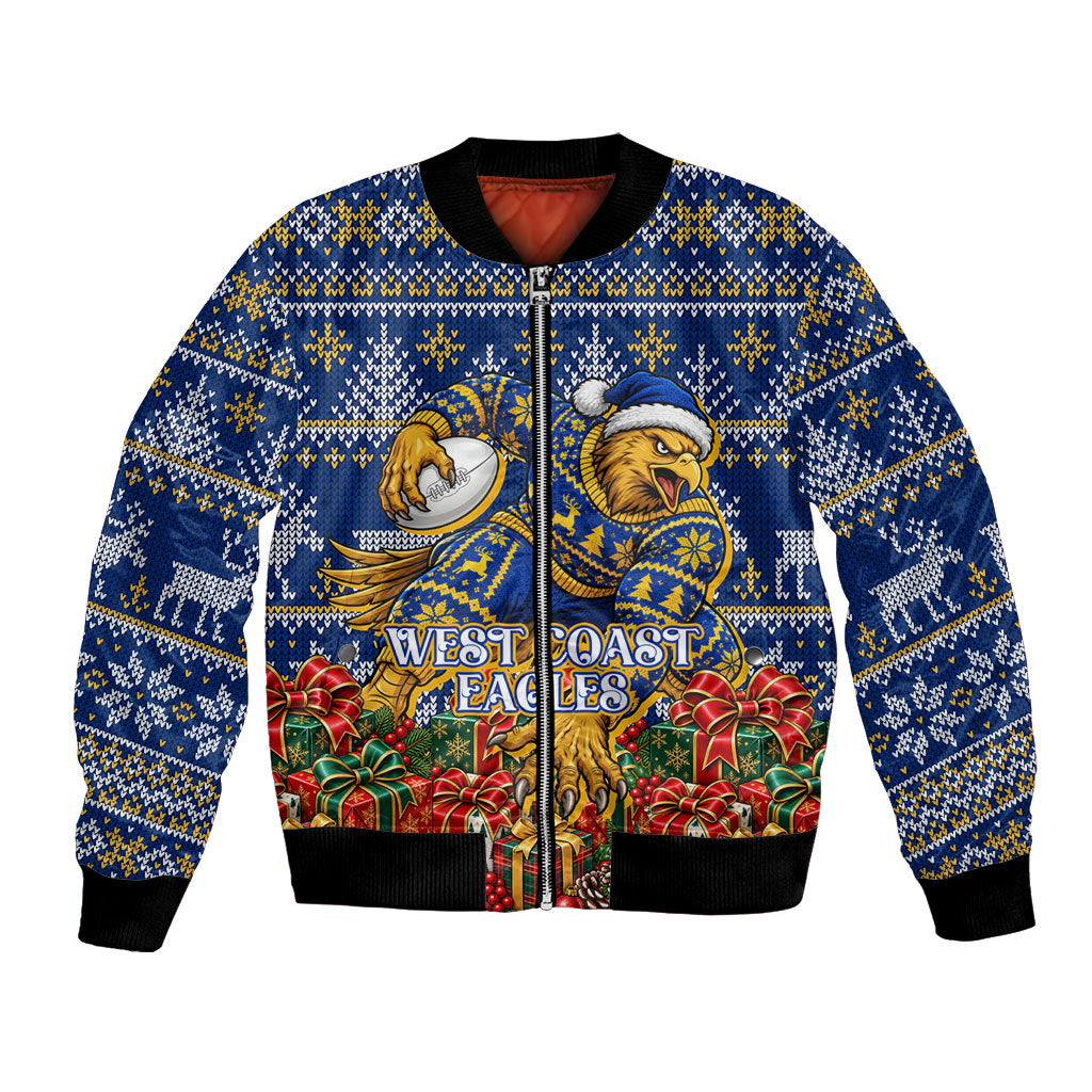 Personalized West Coast Eagles Football Christmas Bomber Jacket Australian Football Mascot - Ugly Christmas Pattern Festive