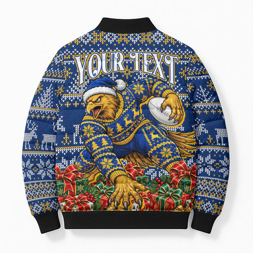 Personalized West Coast Eagles Football Christmas Bomber Puffer Jacket Australian Football Mascot - Ugly Christmas Pattern Festive