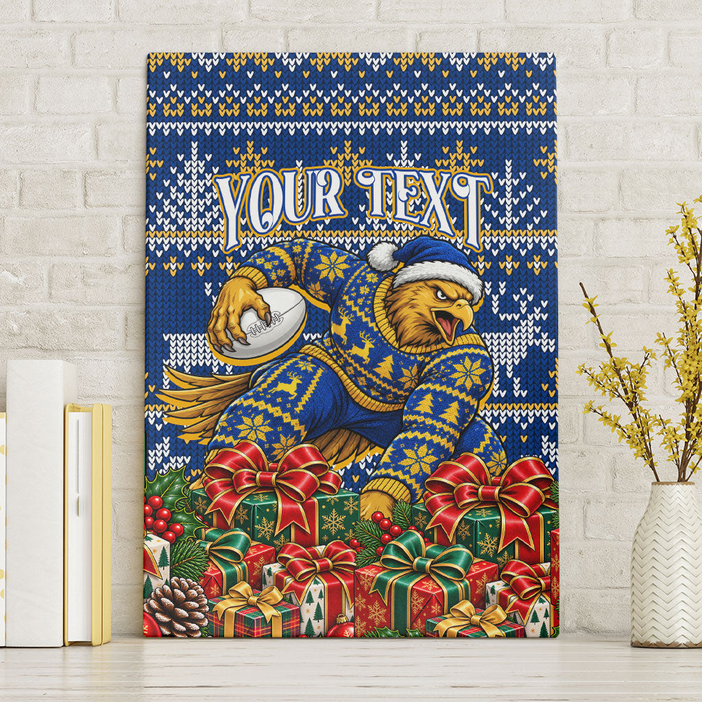 Personalized West Coast Eagles Football Christmas Canvas Wall Art Australian Football Mascot - Ugly Christmas Pattern Festive