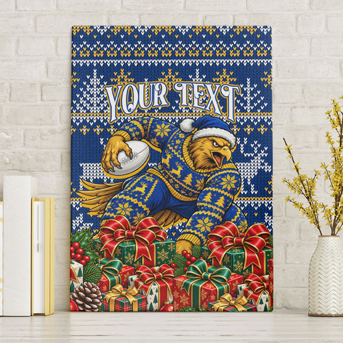 Personalized West Coast Eagles Football Christmas Canvas Wall Art Australian Football Mascot - Ugly Christmas Pattern Festive