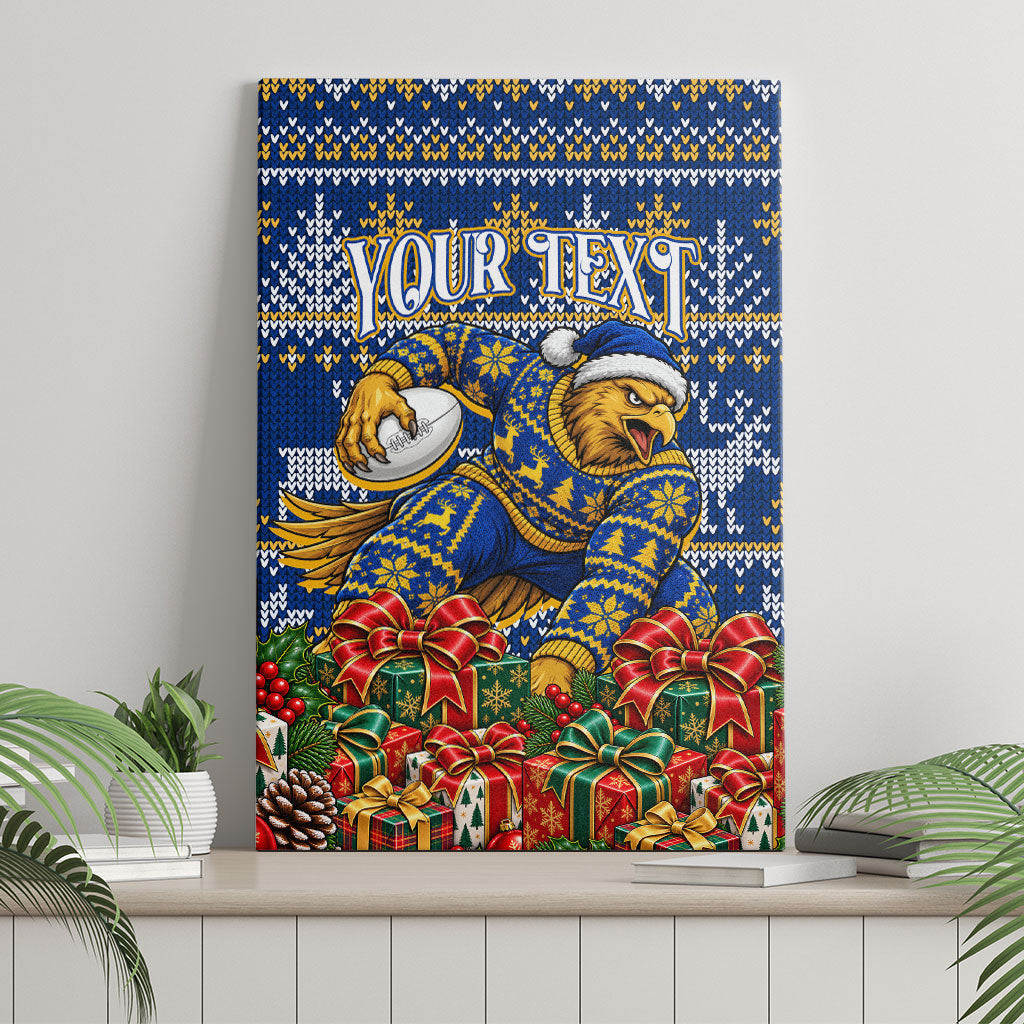 Personalized West Coast Eagles Football Christmas Canvas Wall Art Australian Football Mascot - Ugly Christmas Pattern Festive