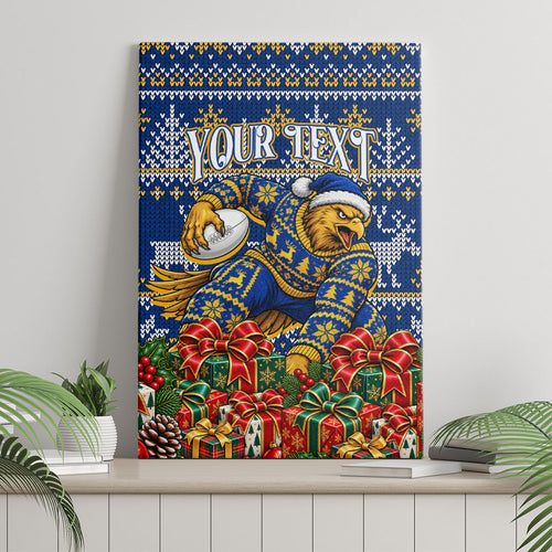 Personalized West Coast Eagles Football Christmas Canvas Wall Art Australian Football Mascot - Ugly Christmas Pattern Festive