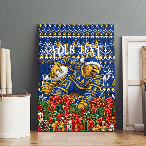 Personalized West Coast Eagles Football Christmas Canvas Wall Art Australian Football Mascot - Ugly Christmas Pattern Festive