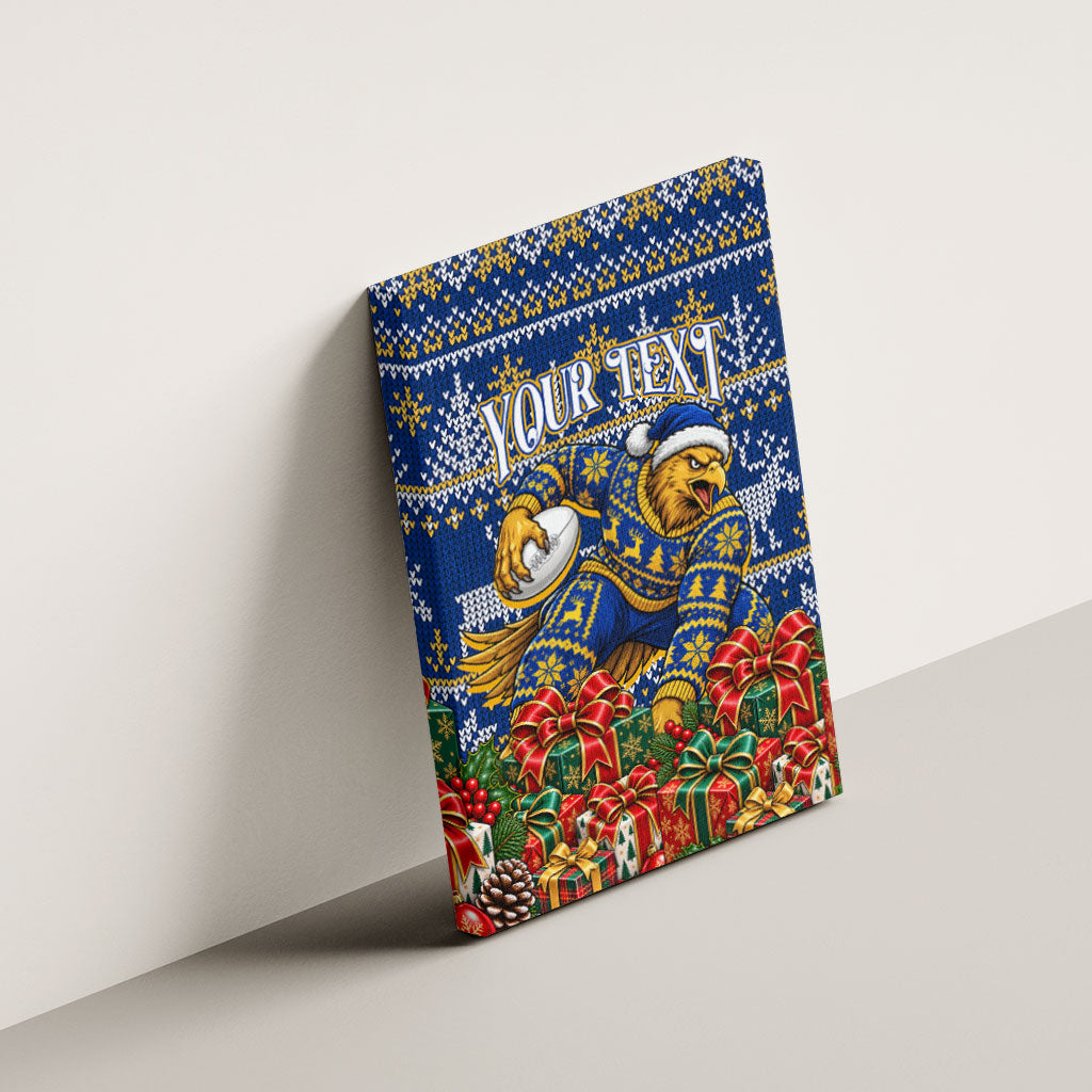 Personalized West Coast Eagles Football Christmas Canvas Wall Art Australian Football Mascot - Ugly Christmas Pattern Festive