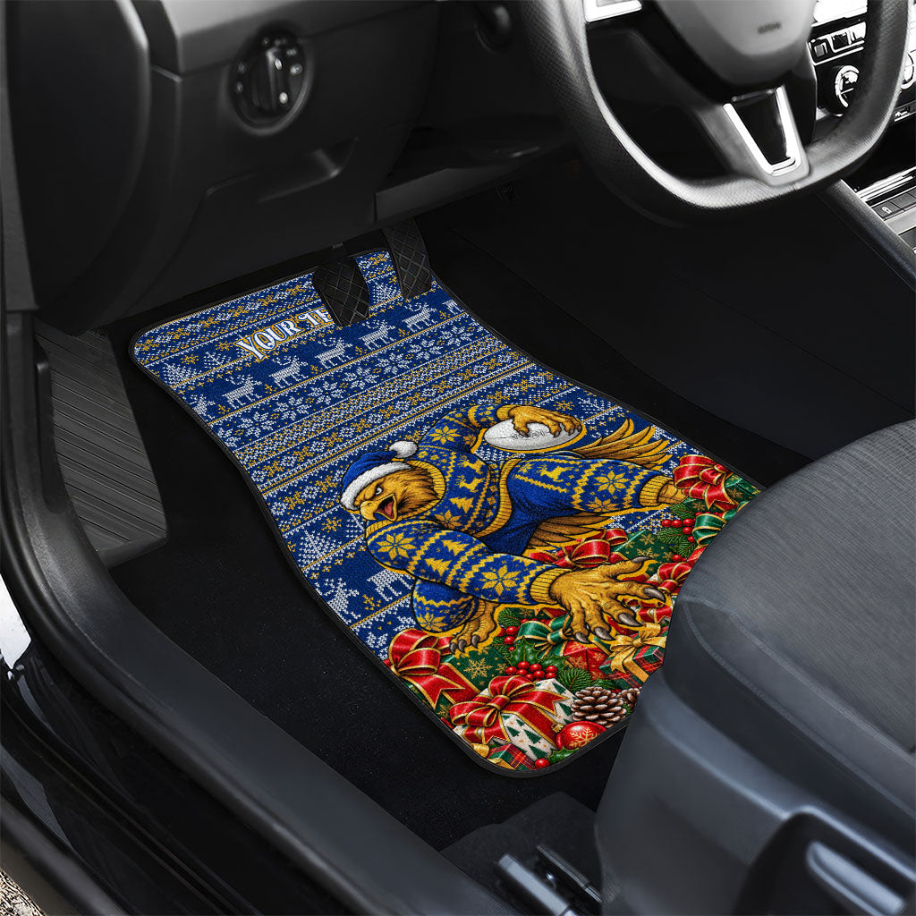 Personalized West Coast Eagles Football Christmas Car Mats Australian Football Mascot - Ugly Christmas Pattern Festive