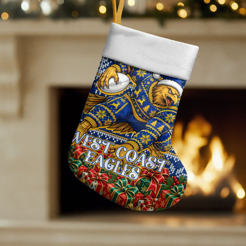 West Coast Eagles Football Christmas Stocking Australian Football Mascot - Ugly Christmas Pattern Festive