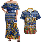 Personalized West Coast Eagles Football Christmas Couples Matching Off Shoulder Maxi Dress and Hawaiian Shirt Australian Football Mascot - Ugly Christmas Pattern Festive