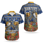Personalized West Coast Eagles Football Christmas Couples Matching Off Shoulder Maxi Dress and Hawaiian Shirt Australian Football Mascot - Ugly Christmas Pattern Festive