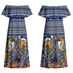 Personalized West Coast Eagles Football Christmas Couples Matching Off Shoulder Maxi Dress and Hawaiian Shirt Australian Football Mascot - Ugly Christmas Pattern Festive