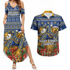 Personalized West Coast Eagles Football Christmas Couples Matching Summer Maxi Dress and Hawaiian Shirt Australian Football Mascot - Ugly Christmas Pattern Festive