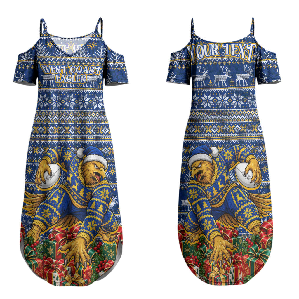 Personalized West Coast Eagles Football Christmas Couples Matching Summer Maxi Dress and Hawaiian Shirt Australian Football Mascot - Ugly Christmas Pattern Festive