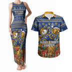 Personalized West Coast Eagles Football Christmas Couples Matching Tank Maxi Dress and Hawaiian Shirt Australian Football Mascot - Ugly Christmas Pattern Festive