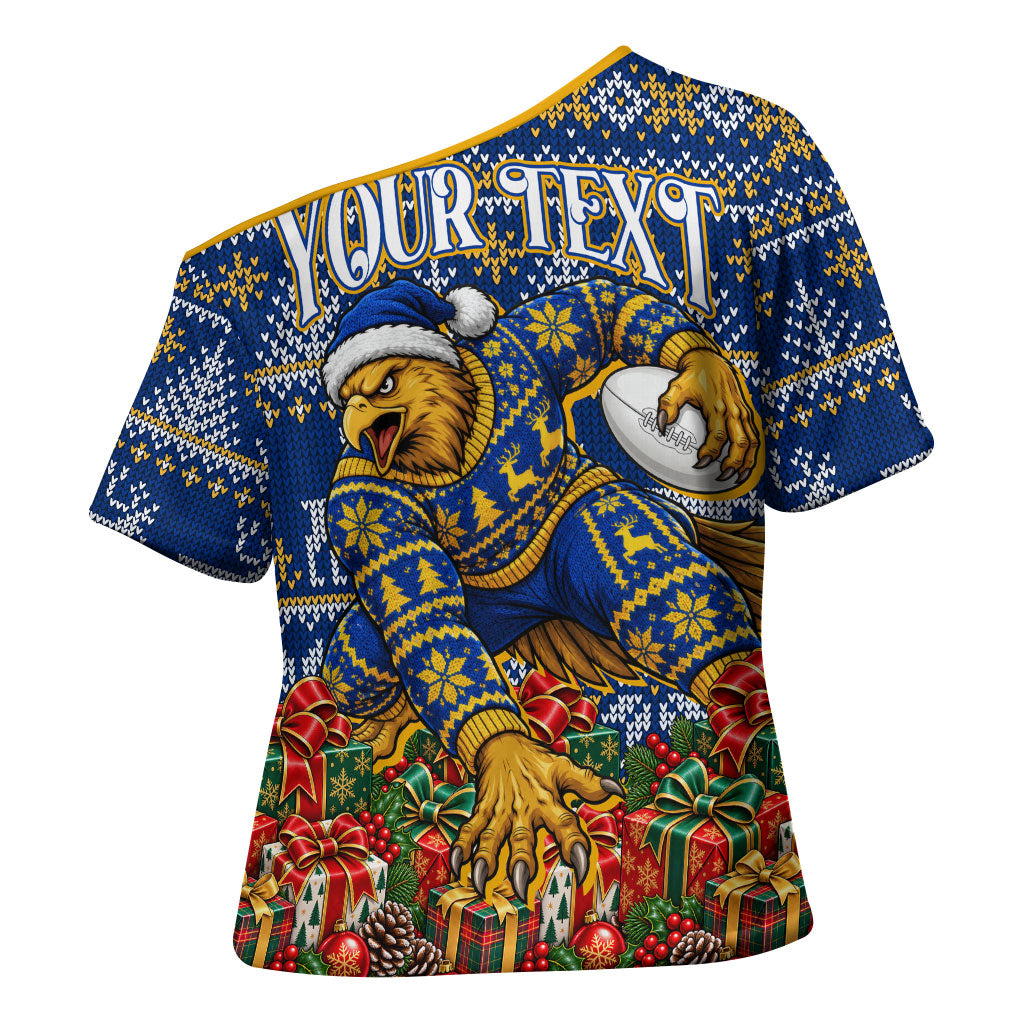 Personalized West Coast Eagles Football Christmas Cross Shoulder Shirt Australian Football Mascot - Ugly Christmas Pattern Festive