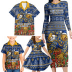Personalized West Coast Eagles Football Christmas Family Matching Long Sleeve Bodycon Dress and Hawaiian Shirt Australian Football Mascot - Ugly Christmas Pattern Festive