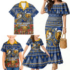 Personalized West Coast Eagles Football Christmas Family Matching Mermaid Dress and Hawaiian Shirt Australian Football Mascot - Ugly Christmas Pattern Festive