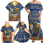 Personalized West Coast Eagles Football Christmas Family Matching Off Shoulder Maxi Dress and Hawaiian Shirt Australian Football Mascot - Ugly Christmas Pattern Festive