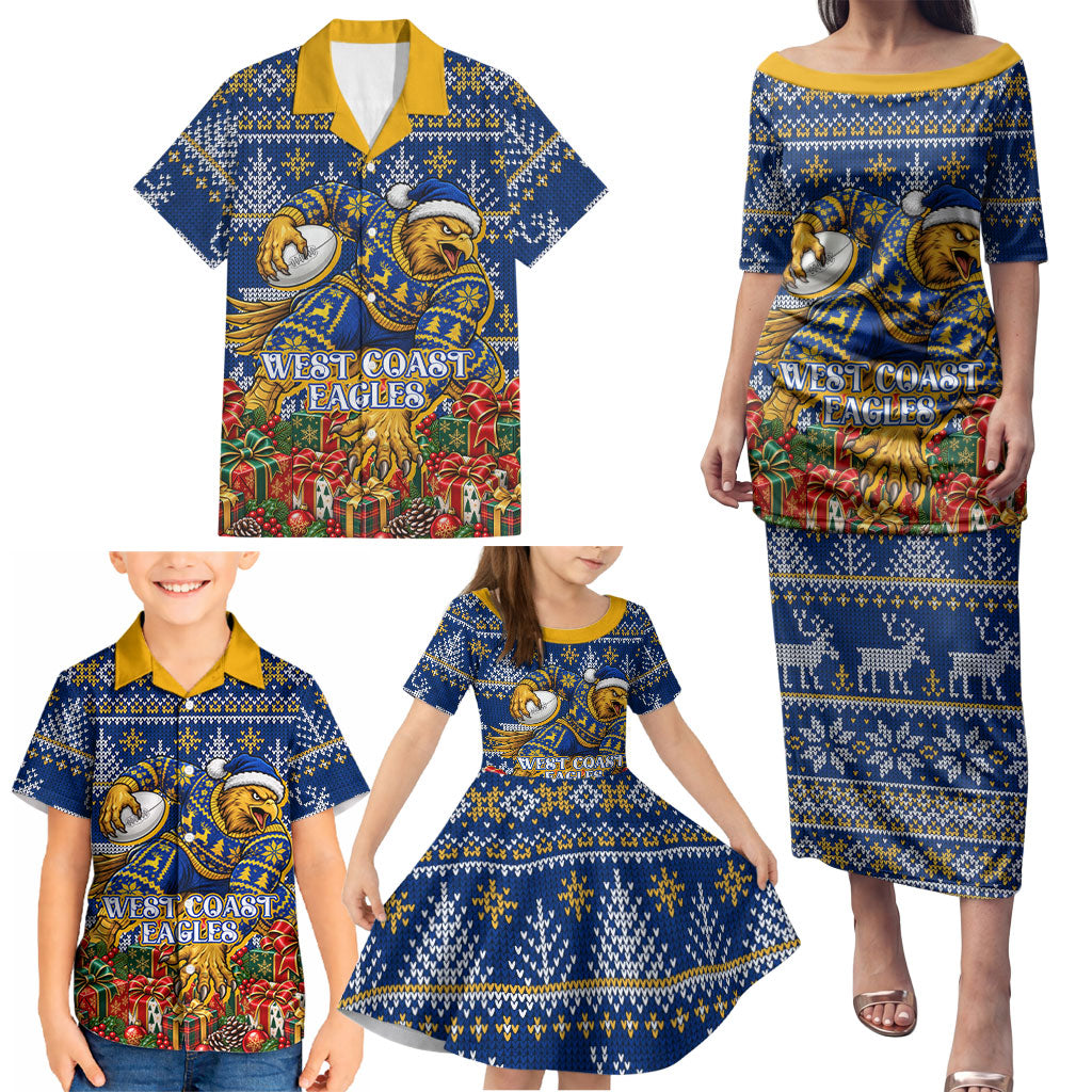 Personalized West Coast Eagles Football Christmas Family Matching Puletasi and Hawaiian Shirt Australian Football Mascot - Ugly Christmas Pattern Festive