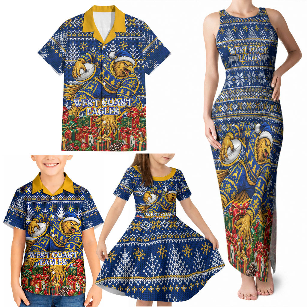Personalized West Coast Eagles Football Christmas Family Matching Tank Maxi Dress and Hawaiian Shirt Australian Football Mascot - Ugly Christmas Pattern Festive